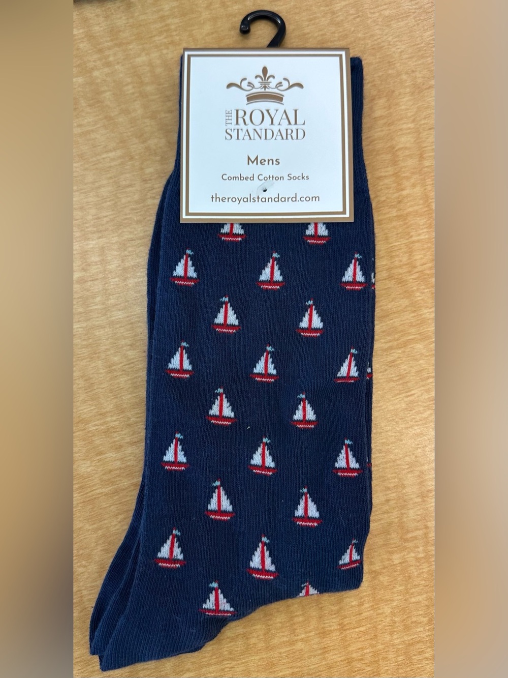 The Royal Standard Men's Navy Sailboat Combed Cotton Dress Socks